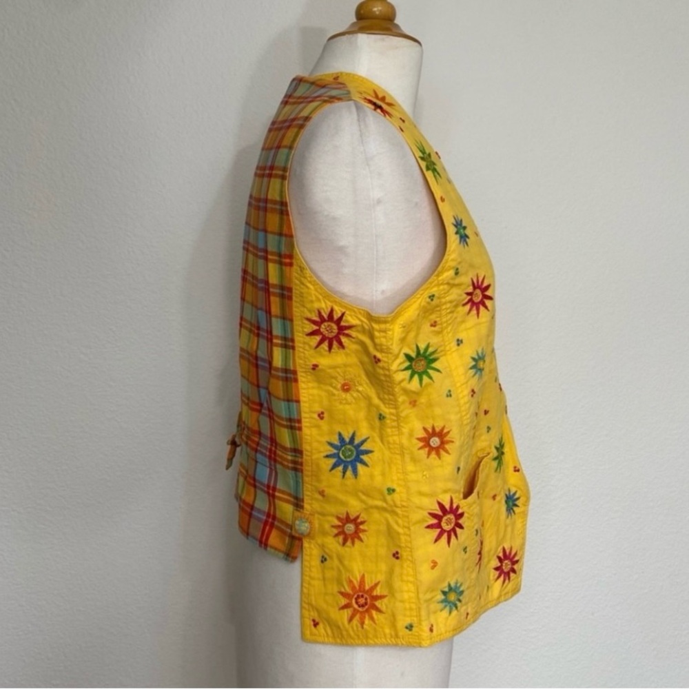 Vintage RARE Oilily Golden Yellow Embroidered Button Vest Waistcoat Size XL - Picture 4 of 16